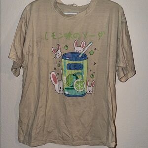 ROMWE Beige Tee with Bunny and Soda Graphic